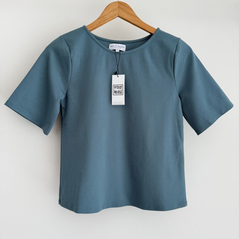 Ripley Rader Ponte Knit Top Small Blue Short Sleeve Shirt Minimalist Coastal 2